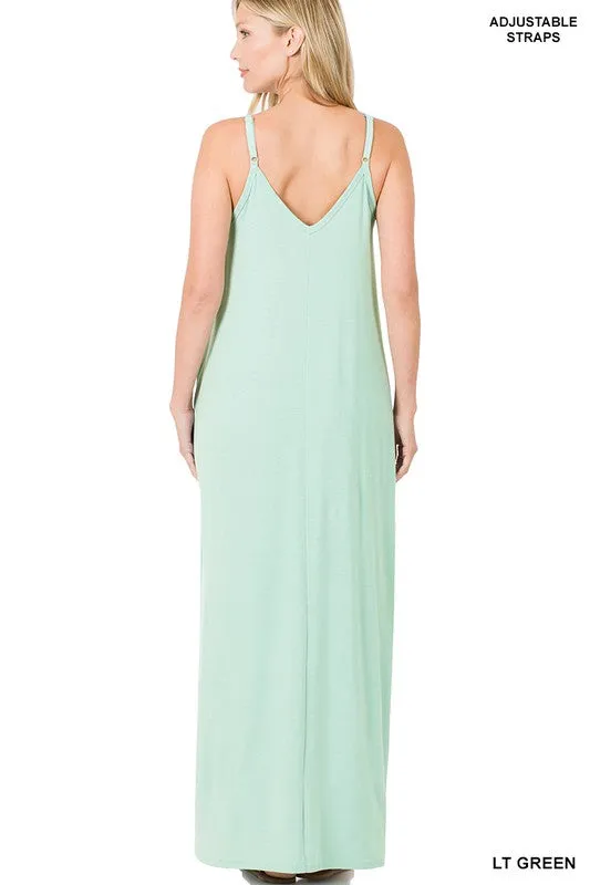 V-NECK CAMI MAXI DRESS WITH SIDE POCKETS