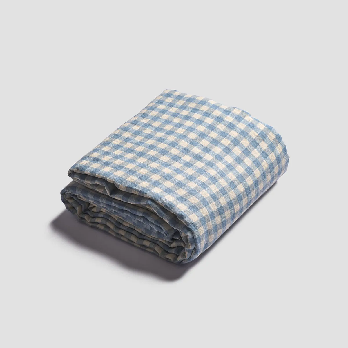 Warm Blue Gingham Linen Blend Flat Sheet